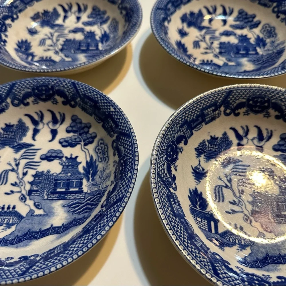 Four Blue Willow Vintage Fruit Bowls Made In Japan